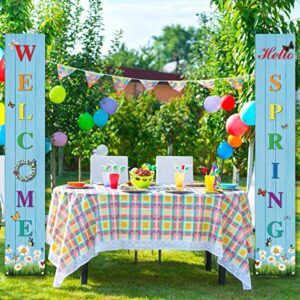 Hello Spring Banner,Spring Welcome Porch Sign,Spring Party Decoration Outdoor Indoor Front for Home Farmhouse School Classroom