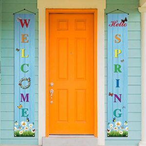 Hello Spring Banner,Spring Welcome Porch Sign,Spring Party Decoration Outdoor Indoor Front for Home Farmhouse School Classroom