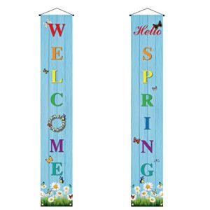 Hello Spring Banner,Spring Welcome Porch Sign,Spring Party Decoration Outdoor Indoor Front for Home Farmhouse School Classroom