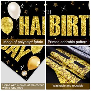 80th Birthday Banner Decorations for Men Women, Black Gold Happy 80 Birthday Yard Banner Sign Party Supplies, Eighty Year Old Birthday Party Decor for Indoor Outdoor