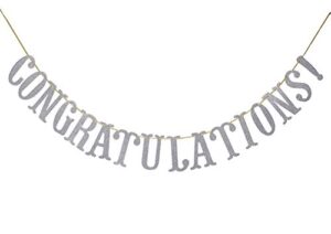 congratulations silver glitter sign banner- graduation, wedding, retirement party supplies decorations (silver)