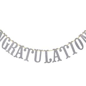 Congratulations Silver Glitter Sign Banner- Graduation, Wedding, Retirement Party Supplies Decorations (Silver)