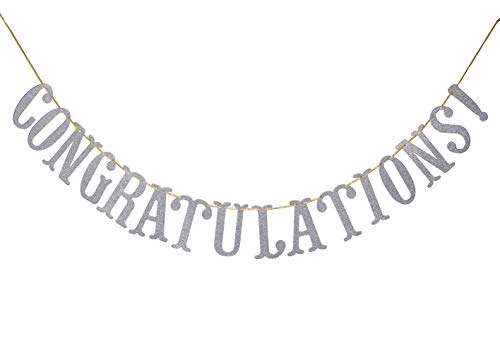 Congratulations Silver Glitter Sign Banner- Graduation, Wedding, Retirement Party Supplies Decorations (Silver)