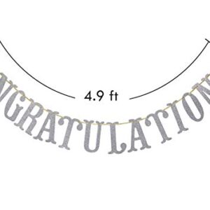 Congratulations Silver Glitter Sign Banner- Graduation, Wedding, Retirement Party Supplies Decorations (Silver)