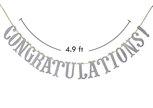 Congratulations Silver Glitter Sign Banner- Graduation, Wedding, Retirement Party Supplies Decorations (Silver)