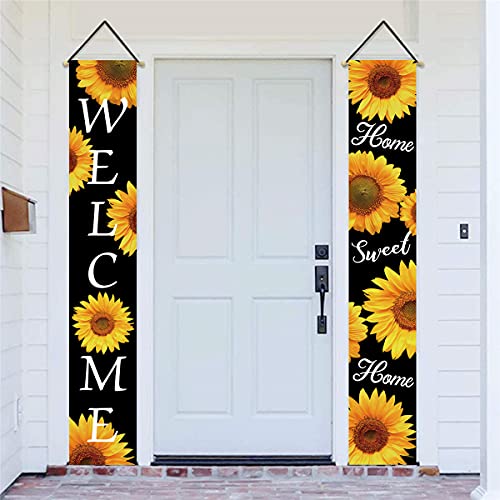 KYMY Sunflower Summer Banners,Welcome Summer Porch Sign,Sunflower Hanging Banners,Sunflower Welcome Porch Banners for Hawaii Party,Front Door Sign Decoration,Summer Party Supplies for Indoor Outdoor