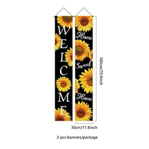 KYMY Sunflower Summer Banners,Welcome Summer Porch Sign,Sunflower Hanging Banners,Sunflower Welcome Porch Banners for Hawaii Party,Front Door Sign Decoration,Summer Party Supplies for Indoor Outdoor