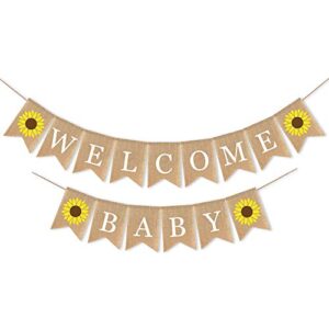 swyoun burlap welcome baby banner with sunflower baby shower supplies garland decoration