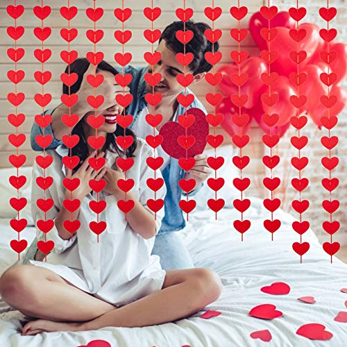 Adeeing 100 Felt Red Hearts Garland Valentines Day Decoration No DIY Required Red Heart Hanging String Garland 4 Pack for Home Wedding Anniversarty Bridal Shower Party Supplies Photo Backdrop