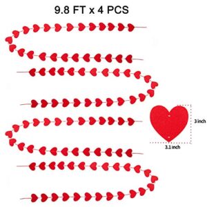 Adeeing 100 Felt Red Hearts Garland Valentines Day Decoration No DIY Required Red Heart Hanging String Garland 4 Pack for Home Wedding Anniversarty Bridal Shower Party Supplies Photo Backdrop