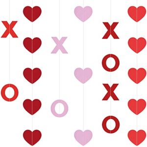 xoxo and hanging heart valentine garland – 6 string, no diy | felt heart garland for galentines day decorations | xoxo garland, valentines day decor | valentine felt garland, valentines decorations