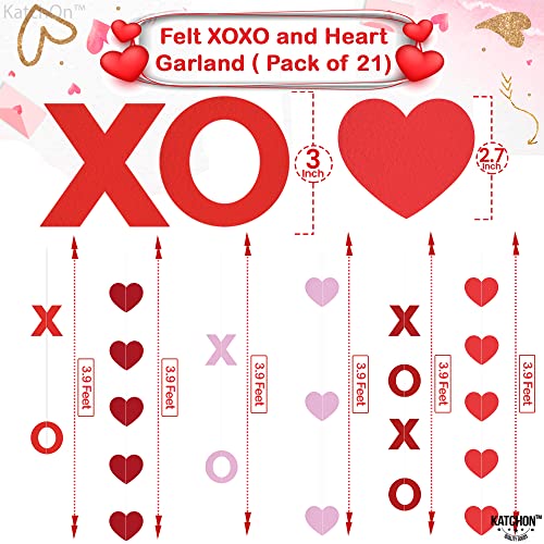 XOXO and Hanging Heart Valentine Garland – 6 String, No DIY | Felt Heart Garland for Galentines Day Decorations | XOXO Garland, Valentines Day Decor | Valentine Felt Garland, Valentines Decorations