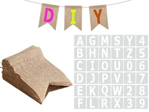 diy burlap banner kit with letters, 48 pcs burlap banner 30ft swallowtail flag with 36 letter number stencil customized banner kit for birthday wedding holidays party decorations