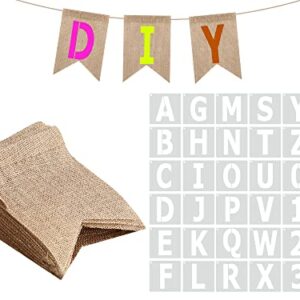 DIY Burlap Banner Kit with Letters, 48 Pcs Burlap Banner 30ft Swallowtail Flag with 36 Letter Number Stencil Customized Banner Kit for Birthday Wedding Holidays Party Decorations