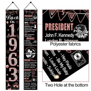 Rose Gold 60th Birthday Door Banner Decorations for Women, Back in 1963 Happy 60th Birthday Porch Sign Party Supplies, Sixty Year Old Birthday Backdrop Decor for Outdoor Indoor
