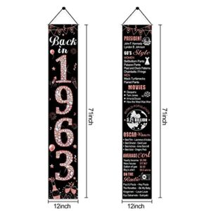 Rose Gold 60th Birthday Door Banner Decorations for Women, Back in 1963 Happy 60th Birthday Porch Sign Party Supplies, Sixty Year Old Birthday Backdrop Decor for Outdoor Indoor