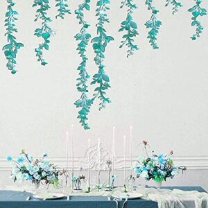 24 pcs teal blue leaf decorations for spring party garland hanging leaves greenery vines banner backdrop wall decals for birthday anniversary wedding bridal baby shower engagement
