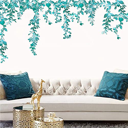 24 pcs Teal Blue Leaf Decorations for Spring Party Garland Hanging Leaves Greenery Vines Banner Backdrop Wall Decals for Birthday Anniversary Wedding Bridal Baby Shower Engagement