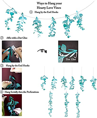 24 pcs Teal Blue Leaf Decorations for Spring Party Garland Hanging Leaves Greenery Vines Banner Backdrop Wall Decals for Birthday Anniversary Wedding Bridal Baby Shower Engagement