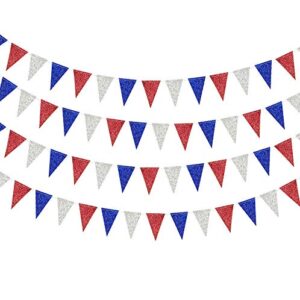 decor365 red blue silver/white national day patriotic triangle flag banner fourth/4th of july usa american independence day celebration party garland hanging decoration for birthday/baby shower