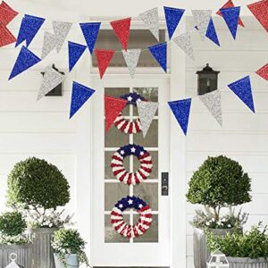 Decor365 Red Blue Silver/White National Day Patriotic Triangle Flag Banner Fourth/4th of July USA American Independence Day Celebration Party Garland Hanging Decoration for Birthday/Baby Shower