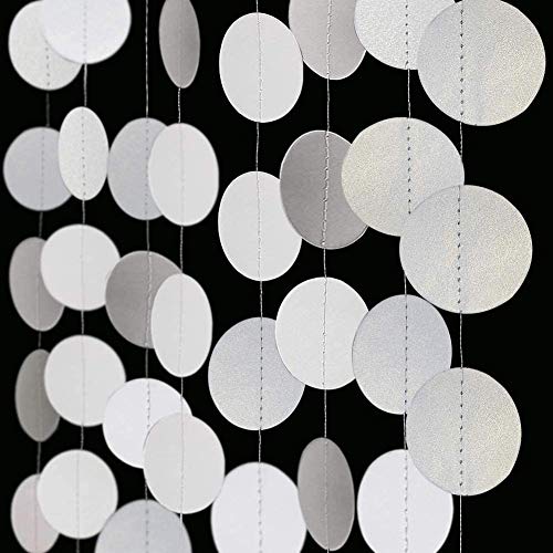 Cheerland Pearl White Circle Dots Garland for Wedding Party Decorations Winter Wonderland Hanging Circle Streamers Dot Backdrop Backdrop Banner Decor for Bday Birthday Baby Shower Bachelorette