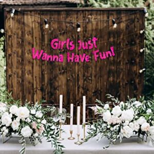Girls Just Wanna Have Fun Neon Pink Glitter Banner – Bachelorette Party – Girls Birthday – Slumber Party – Pajama Party – Girls Night Out Decorations, Supplies, Favors and Gifts