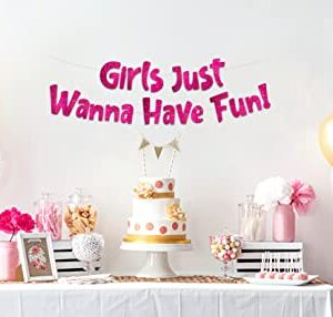 Girls Just Wanna Have Fun Neon Pink Glitter Banner – Bachelorette Party – Girls Birthday – Slumber Party – Pajama Party – Girls Night Out Decorations, Supplies, Favors and Gifts