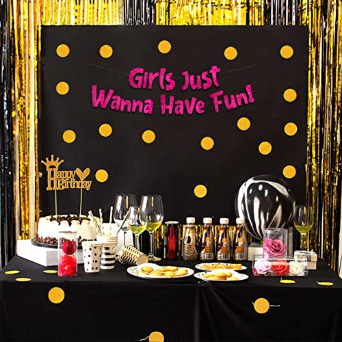 Girls Just Wanna Have Fun Neon Pink Glitter Banner – Bachelorette Party – Girls Birthday – Slumber Party – Pajama Party – Girls Night Out Decorations, Supplies, Favors and Gifts