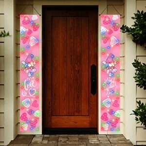 ccinee valentine’s day decoration porch banners with lights，lighted valentines gnomes door porch signs banner heart hanging banner decoration for yard front door home garage wall decor, 2pack