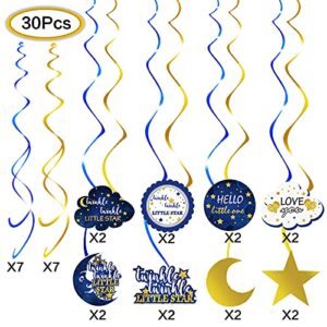 30pcs Twinkle Twinkle Little Star Baby Shower Birthday Hanging Swirls Decorations, Moon and Stars Baby Shower Birthday Party Foil Swirls Decor Supplies