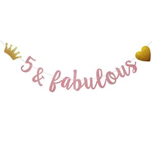 5 & fabulous banner, pre-strung, no assembly required, funny rose gold paper glitter party decorations for 5th birthday party supplies, letters rose gold,abcpartyland
