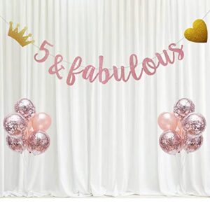 5 & Fabulous Banner, Pre-Strung, No Assembly Required, Funny Rose Gold Paper Glitter Party Decorations for 5th Birthday Party Supplies, Letters Rose Gold,ABCpartyland