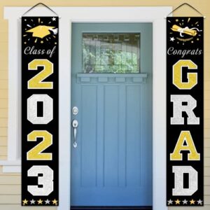 dazonge graduation decorations class of 2023, black & gold graduation party decorations 2023 graduation porch banners for any schools or grades party supplies