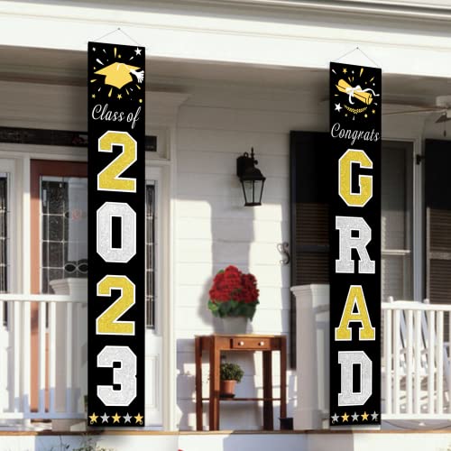 DAZONGE Graduation Decorations Class of 2023, Black & Gold Graduation Party Decorations 2023 Graduation Porch Banners for Any Schools or Grades Party Supplies