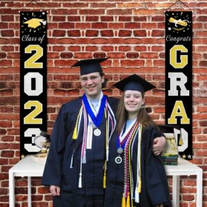 DAZONGE Graduation Decorations Class of 2023, Black & Gold Graduation Party Decorations 2023 Graduation Porch Banners for Any Schools or Grades Party Supplies