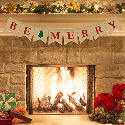 Partyprops Be Merry Burlap Banner | Christmas Burlap Banner | Christmas Tree Garland | Holiday Bunting | Home Garden Indoor Outdoor Banner | Natural Burlap Banner | Christmas Decor Decorations