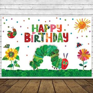 Cartoon Very Hungry Little Green Caterpillar Happy Birthday Banner Kid Reading Story Insects Theme Decor Decorations for 1st Birthday Party Baby Shower Supplies Backdrop Photo Studio Booth Props