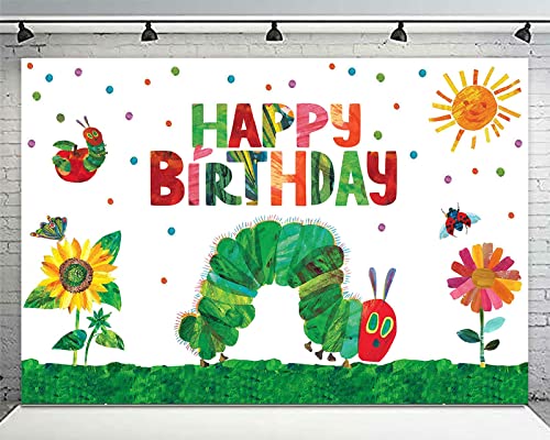 Cartoon Very Hungry Little Green Caterpillar Happy Birthday Banner Kid Reading Story Insects Theme Decor Decorations for 1st Birthday Party Baby Shower Supplies Backdrop Photo Studio Booth Props