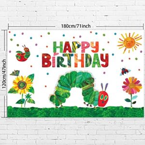 Cartoon Very Hungry Little Green Caterpillar Happy Birthday Banner Kid Reading Story Insects Theme Decor Decorations for 1st Birthday Party Baby Shower Supplies Backdrop Photo Studio Booth Props