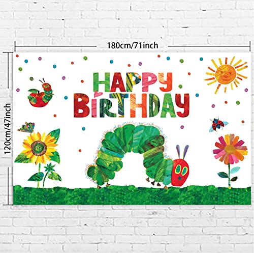 Cartoon Very Hungry Little Green Caterpillar Happy Birthday Banner Kid Reading Story Insects Theme Decor Decorations for 1st Birthday Party Baby Shower Supplies Backdrop Photo Studio Booth Props