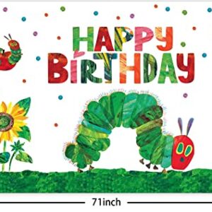 Cartoon Very Hungry Little Green Caterpillar Happy Birthday Banner Kid Reading Story Insects Theme Decor Decorations for 1st Birthday Party Baby Shower Supplies Backdrop Photo Studio Booth Props