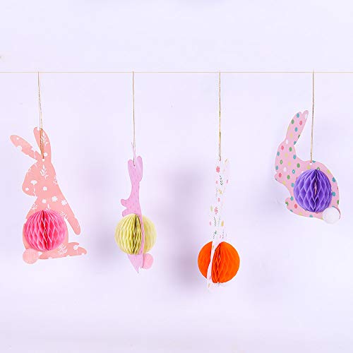 Happy Easter Bunny Paper Banner Easter Bunny Pattern Sign, Bunnny Honeycomb Ball Hanging Ornament, Perfect for Spring Easter Party Decoration Supplies Easter Home Indoor Hanging Decor