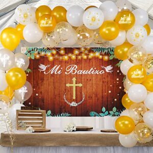 gold and white mi bautizo decorations bautizo balloon garland kit and backdrop banner for bautizo baby shower party first communion and confirmation decoration christening event