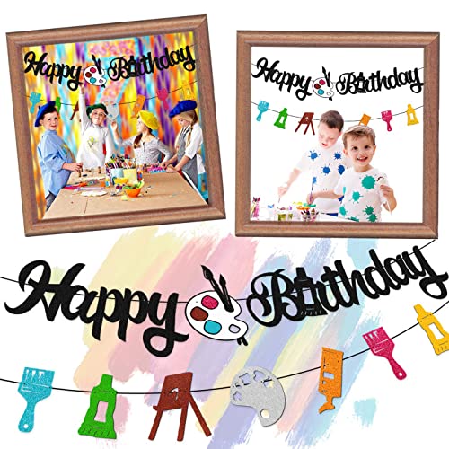 Painting Happy Birthday Banner Slime Bday Decoration Spray Graffiti Drawing Art Artist Painter Brush Palette Themed Happy Birthday Decoration for Girl Boy Kids Children Birthday Party Supplies