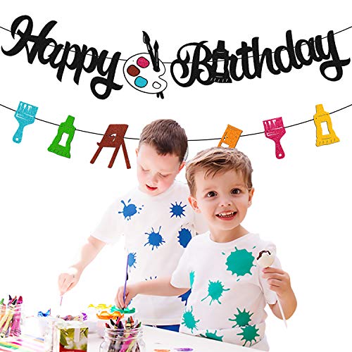 Painting Happy Birthday Banner Slime Bday Decoration Spray Graffiti Drawing Art Artist Painter Brush Palette Themed Happy Birthday Decoration for Girl Boy Kids Children Birthday Party Supplies