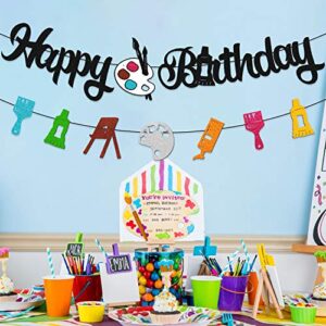 Painting Happy Birthday Banner Slime Bday Decoration Spray Graffiti Drawing Art Artist Painter Brush Palette Themed Happy Birthday Decoration for Girl Boy Kids Children Birthday Party Supplies