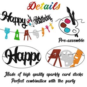 Painting Happy Birthday Banner Slime Bday Decoration Spray Graffiti Drawing Art Artist Painter Brush Palette Themed Happy Birthday Decoration for Girl Boy Kids Children Birthday Party Supplies