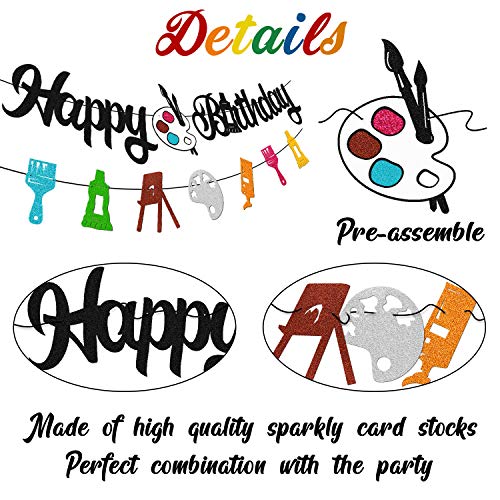 Painting Happy Birthday Banner Slime Bday Decoration Spray Graffiti Drawing Art Artist Painter Brush Palette Themed Happy Birthday Decoration for Girl Boy Kids Children Birthday Party Supplies