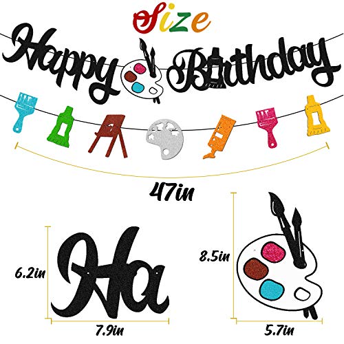 Painting Happy Birthday Banner Slime Bday Decoration Spray Graffiti Drawing Art Artist Painter Brush Palette Themed Happy Birthday Decoration for Girl Boy Kids Children Birthday Party Supplies